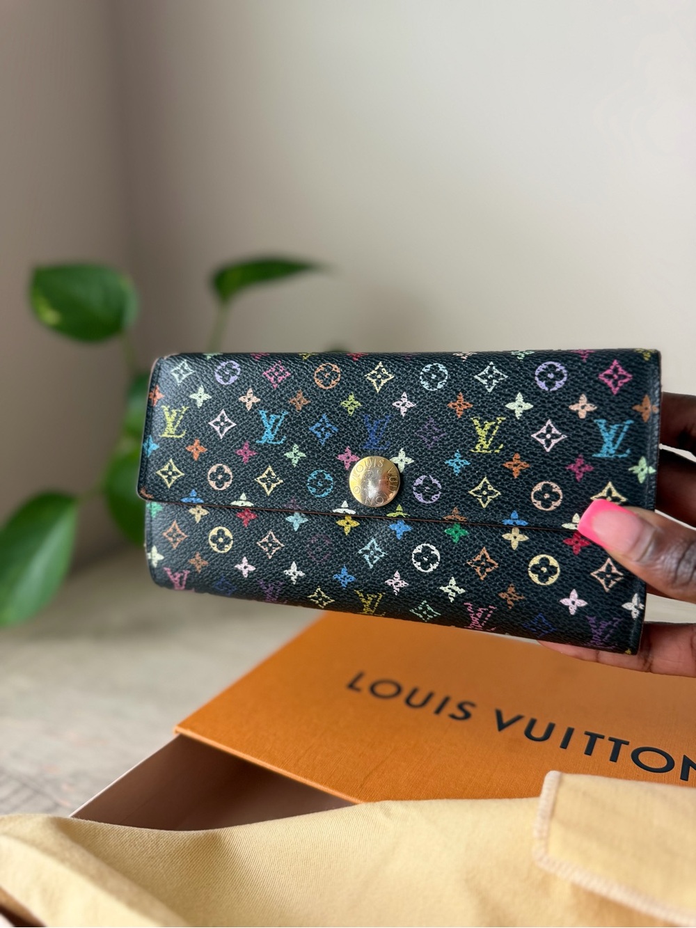 Louis Vuitton Murakami Snap Wallet with Gold Button